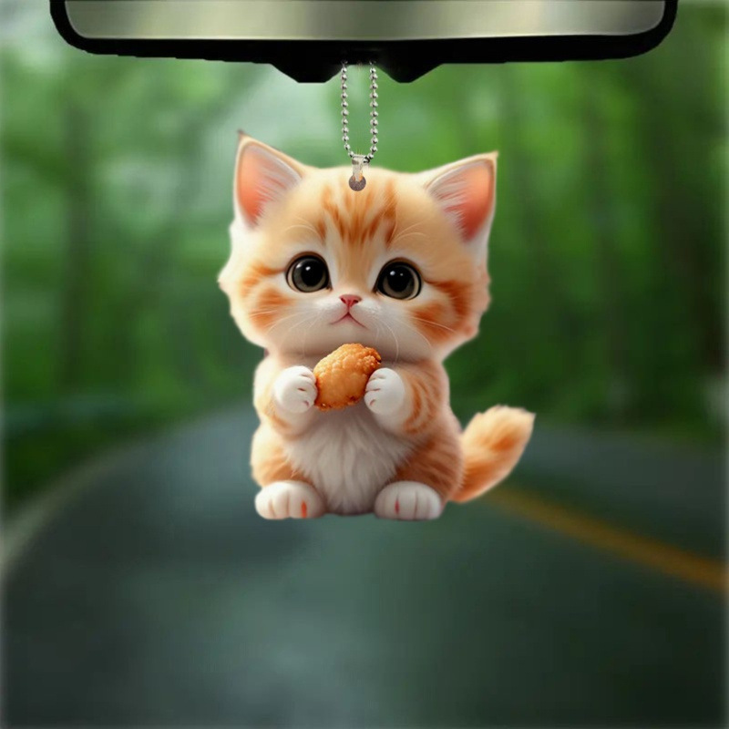 Colgante de gato de acrílico con alitas de pollo, diseño gráfico 2D, decoración colgante para espejo y mochila