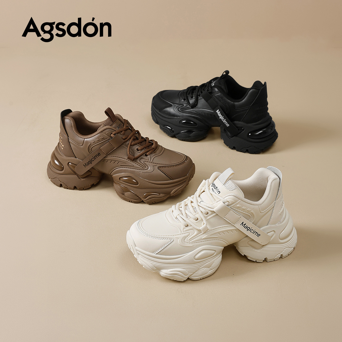 Zapatos de papá de suela gruesa marrón de Augu Shi Deng 2026 nuevos zapatos casuales retro de primavera zapatos deportivos ligeros de suela suave