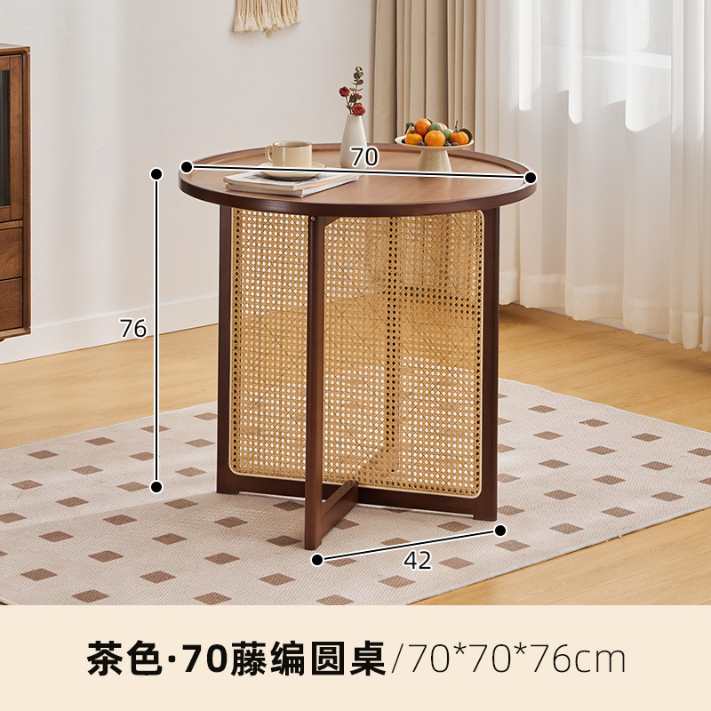 Combinación de mesa y silla de comedor de ratán japonés, mesa redonda de apartamento pequeño, balcón para el hogar, mesa de té de la casa de familia del sudeste asiático, estilo de troncos