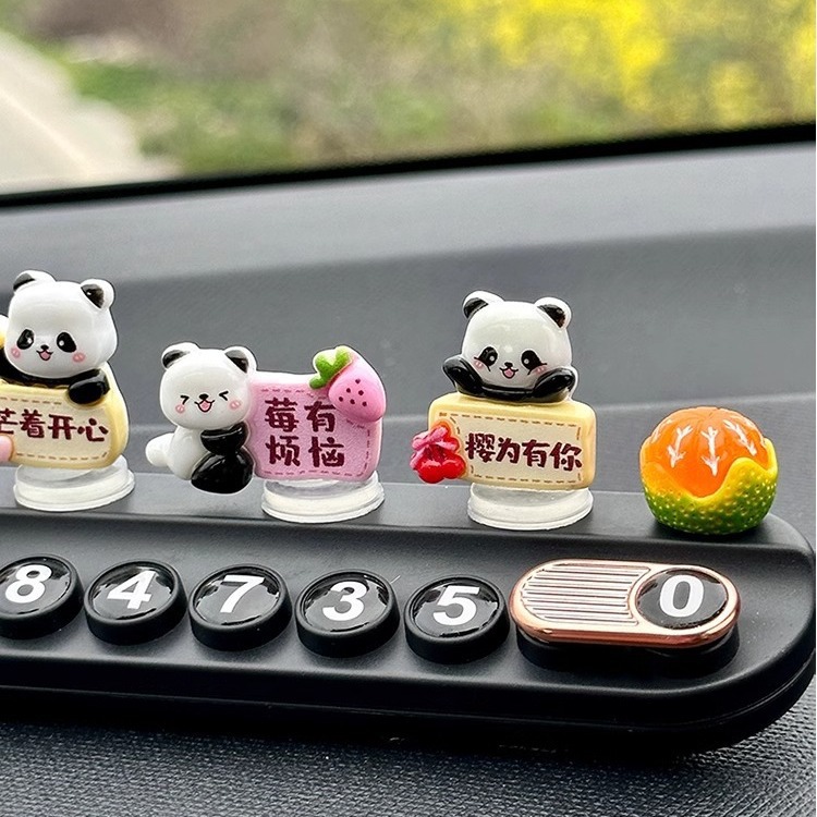 Coche creativo placa de número de estacionamiento temporal lindo panda coche móvil placa de teléfono decoración interior del coche