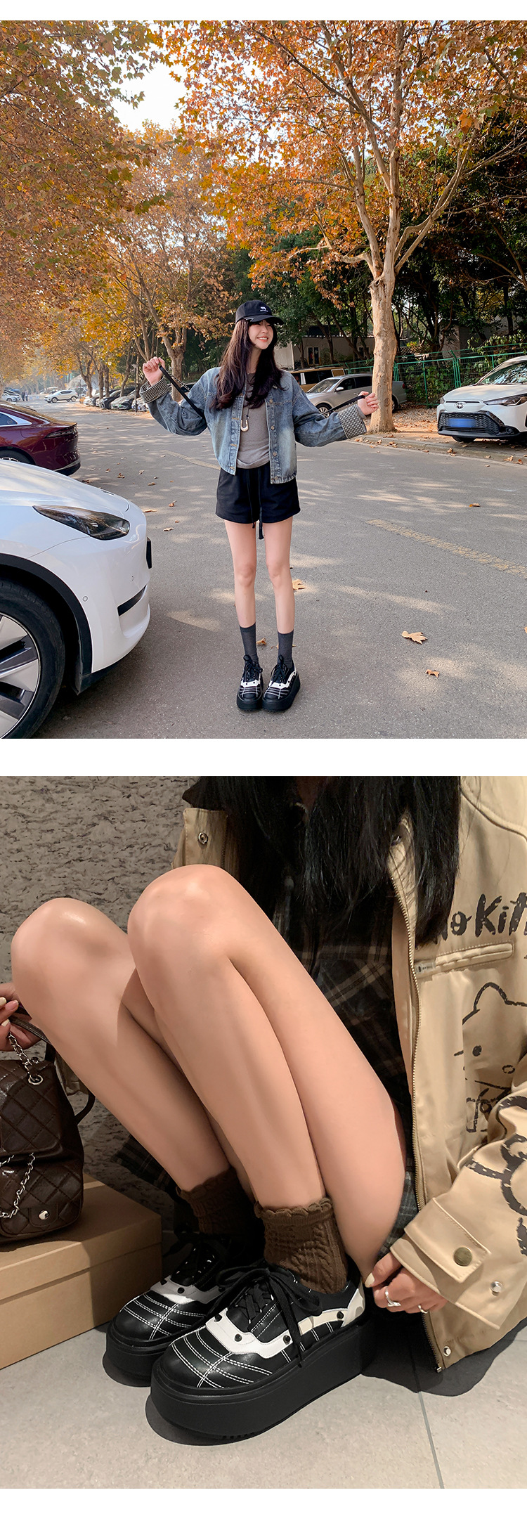 Giày sneaker nữ đế dày da bò phối màu dây buộc phong cách thể thao — màu đen chi tiết 17