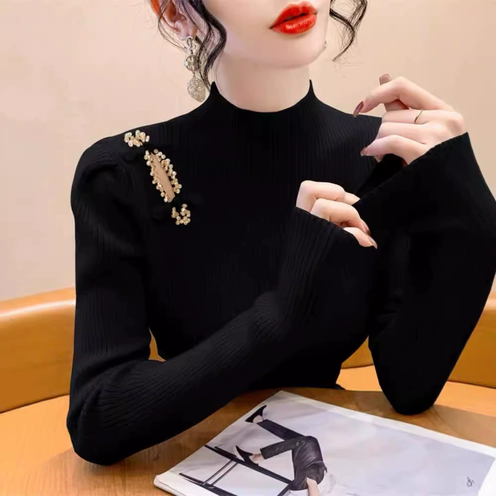 Дизайн с полыми ретро-пузырьками рукава с полувысоким воротником трикотажный свитер осень-зима новый китайский стиль