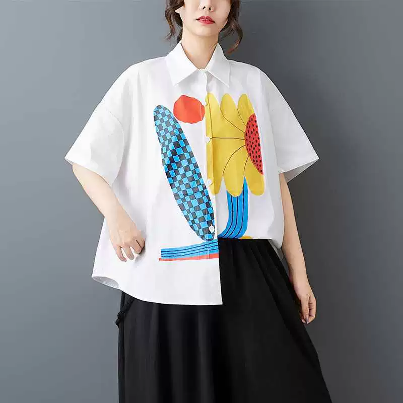 Summer retro colored shirt solar-powered, 3D, loose fit, fitted