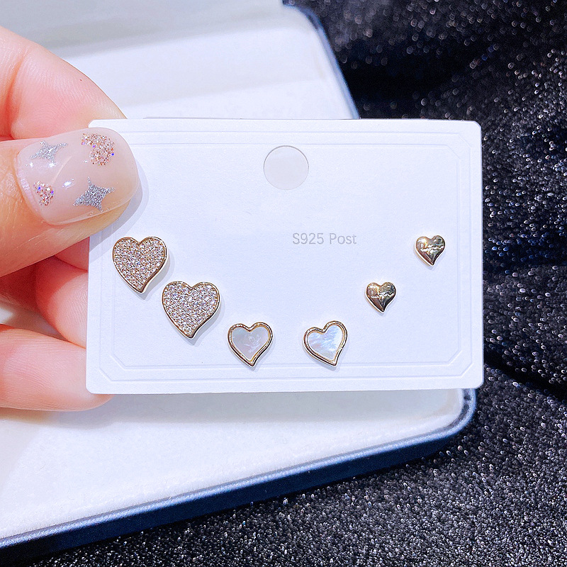 Womenu0027S Fashion Heart Copper Shell Earrings Micro Inlay Heart Metal Copper Earrings