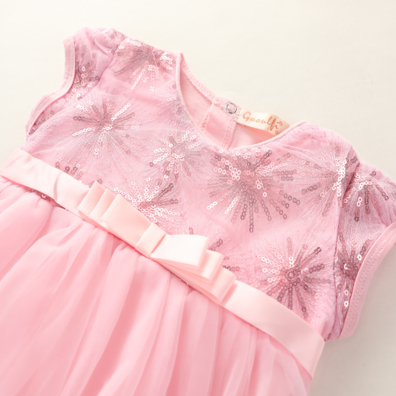 跨境专供欧美童装女裙子短袖婴儿连体衣夏季网纱女童连衣裙 2021