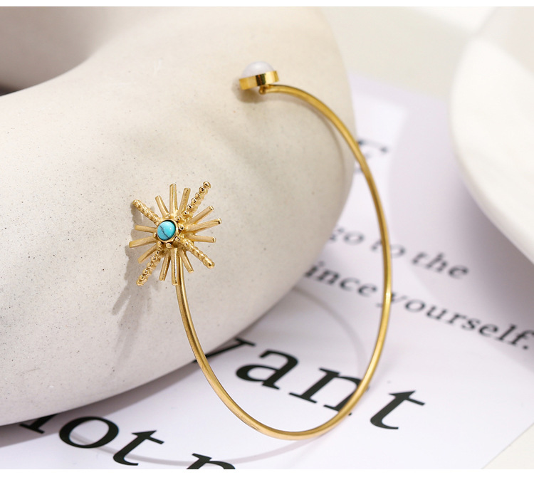 Pulsera De Acero De Titanio Con Forma De Girasol Y Piedra Natural En Forma De C Al Por Mayor display picture 2