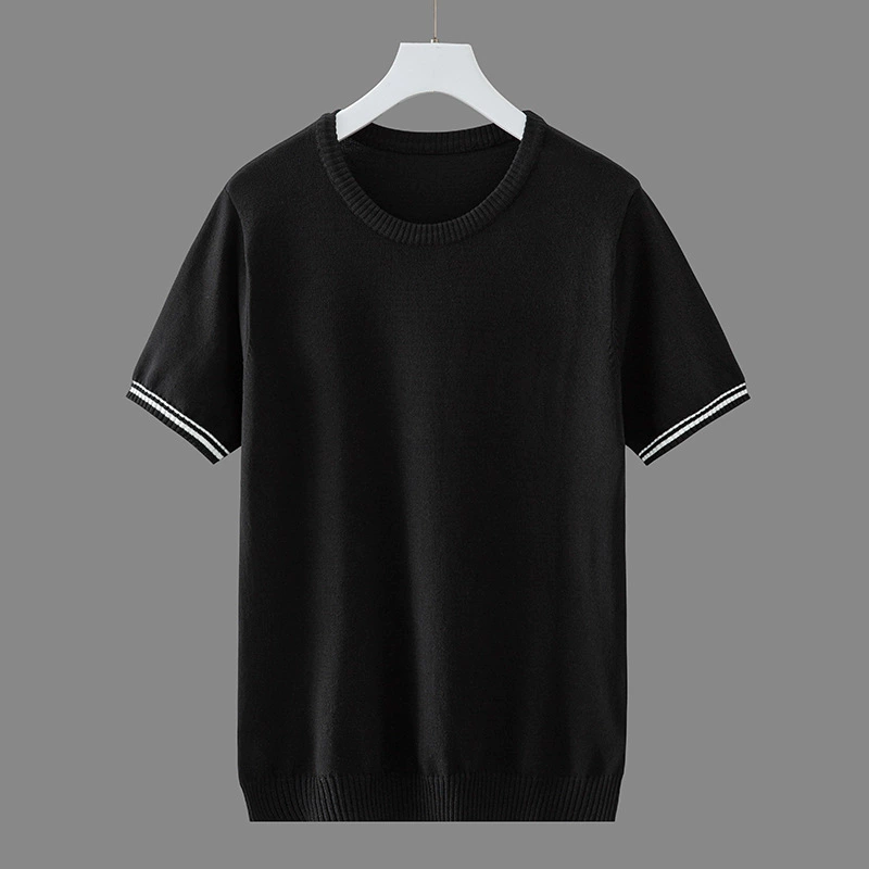 Весенне-летний корейский тонкий свитер с короткими рукавами, футболка из ледяного шелка, Мужская водолазка для похудения