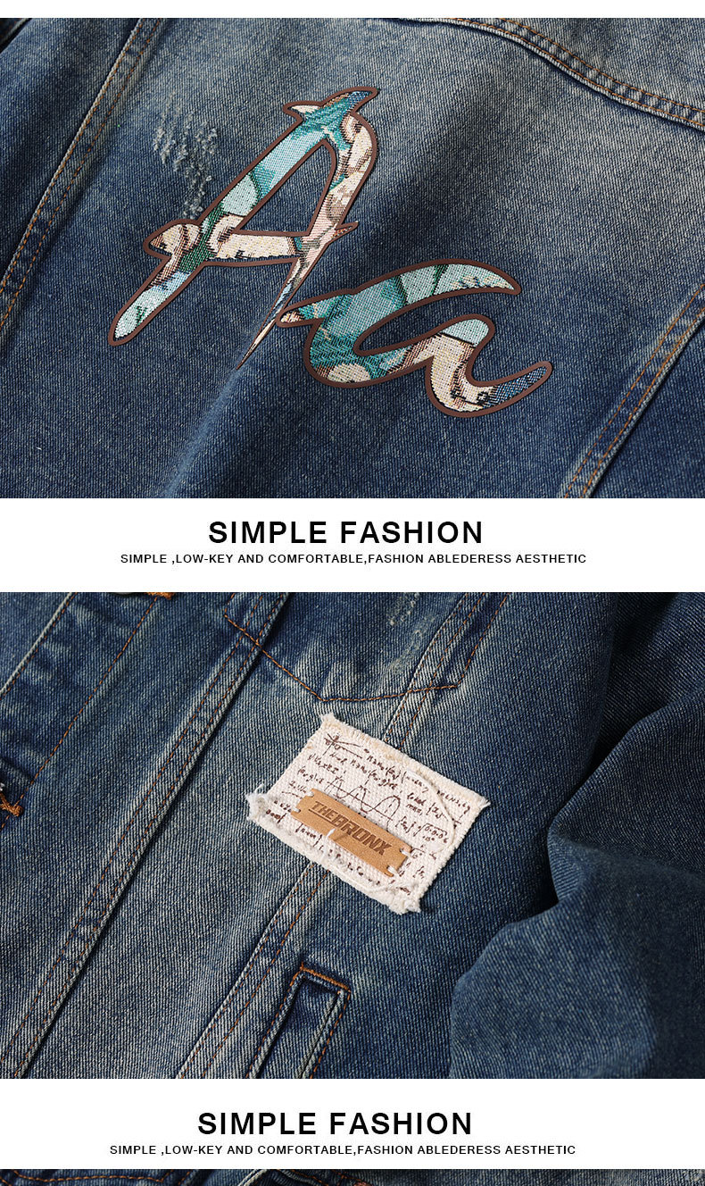 Men's Denim Jacket Embroidered Loose Fit Washed Cotton Outerwear_voghion.com