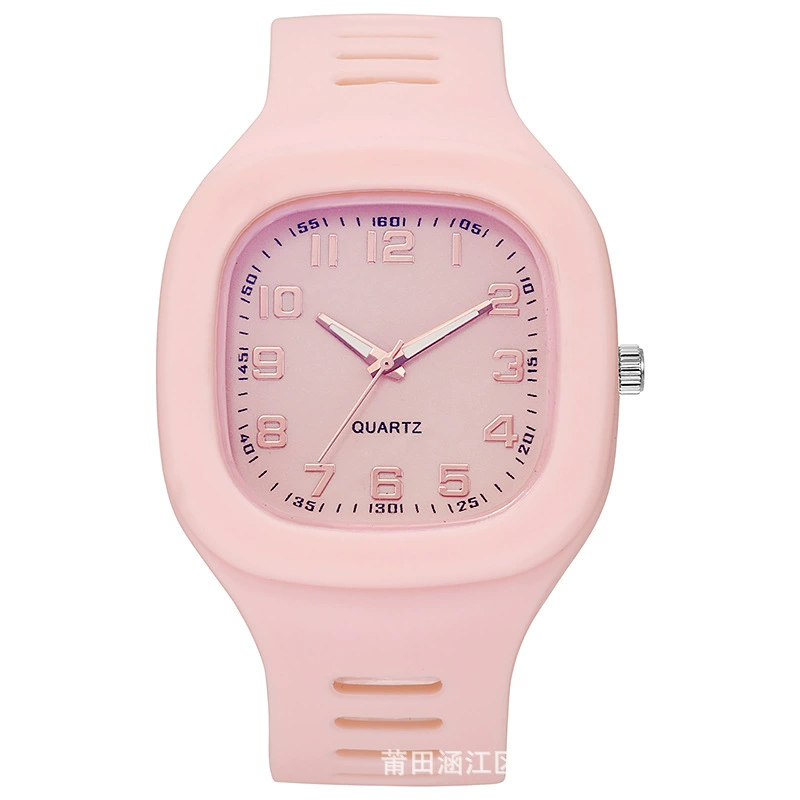 Square quartz watch, unisex, simple elegant design, silicone strap, lightweight