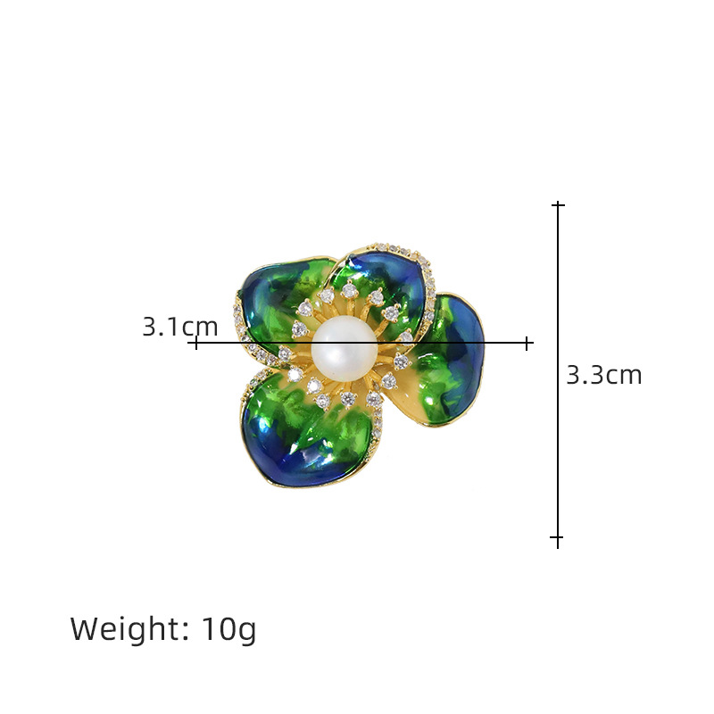Accesorios DIY camellia esmalte pintado broche de alta calidad grueso dorado zircón pin pectoral de perla soporte vacío image 6