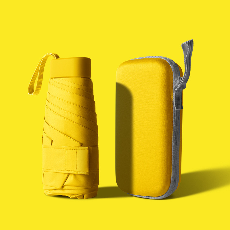 Nuevo mini paraguas plegable portátil negro protector solar paraguas manual ultraligero plano seis pliegues tarjeta paraguas