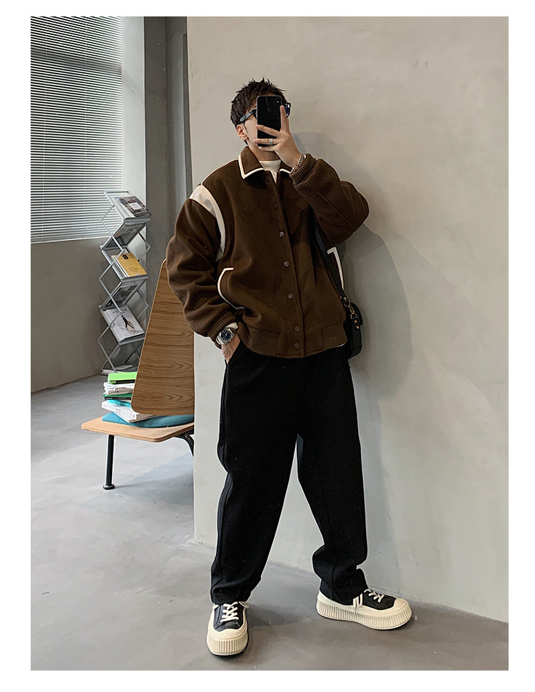 American patchwork woolen jacket, men's spring and autumn trendy high-end top, high street ruffian handsome work jacket_voghion.com