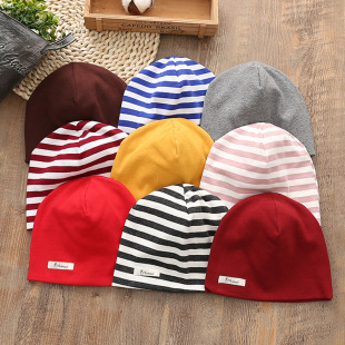 Double Layer Children's Hat 0-6 Years Old Baby Striped Knitted Hat Autumn and Winter Korean Pure Cotton Baby Warm Pullover Cap
