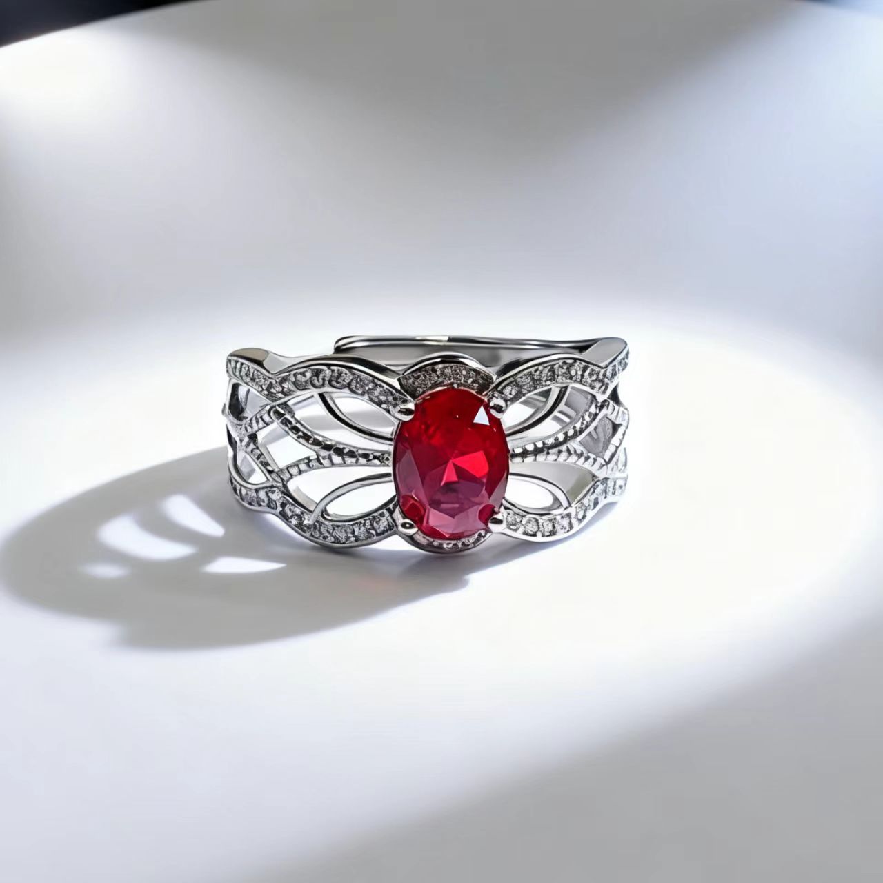 New Jewelry: Egg-shaped Cultivated Ruby Ring, Niche High-end Colored Gemstone Red Corundum Open Ring_voghion.com