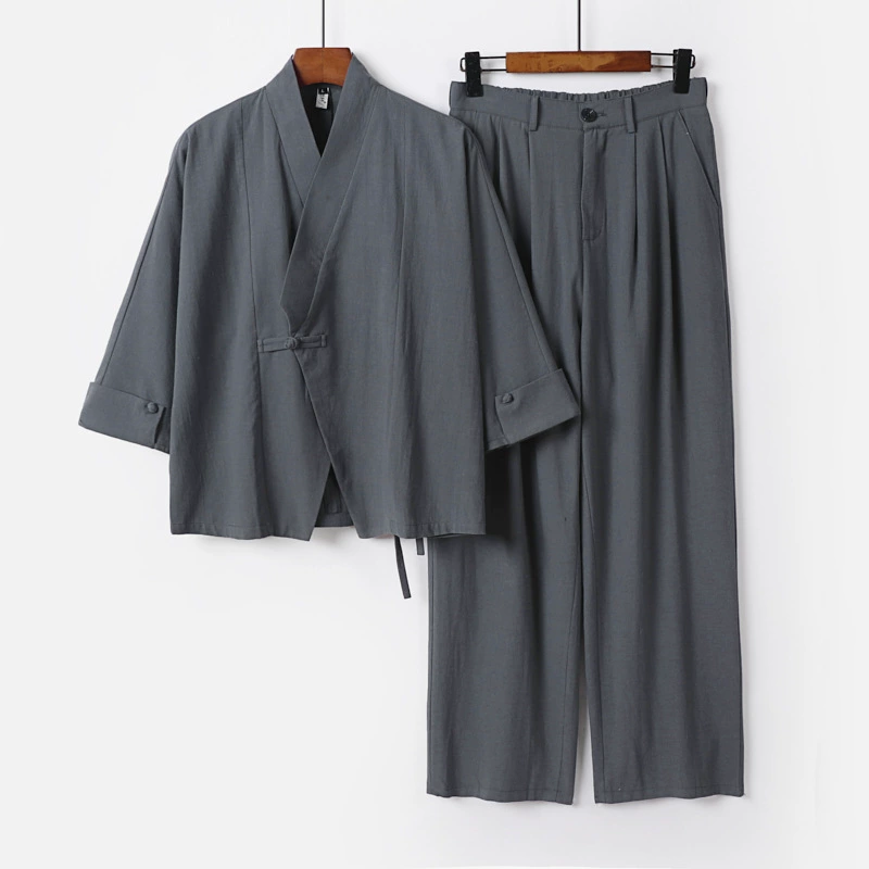 Китайский костюм Тан, новая мужская одежда в китайском стиле, чайный костюм дзен из хлопка и льна, куртка большого размера, мужская одежда в стиле ретро с пряжкой