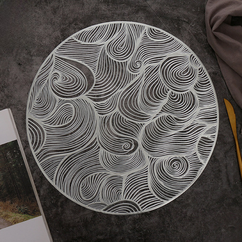 Luxury-Style Hollowed PVC Cloud-Shaped Dining Table Mat, Household Round Gold-Trimmed Tea Cup Mat Waterproof and Non-Slip Western-style Mat Cross-Border