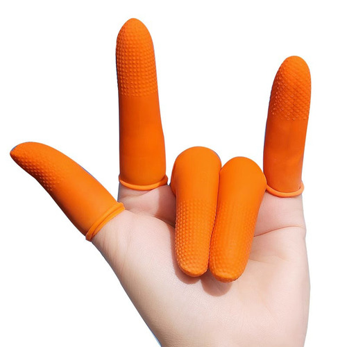 Industrial labor protection non-slip wear-resistant finger cots orange pitted latex rubber currency counting nail protection disposable finger cots