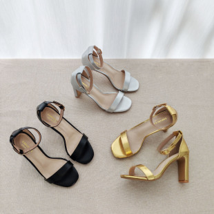 Summer chunky heel sandals foreign trade new ladies high heels patent leather chunky heel buckle open toe high heel fashion sandals