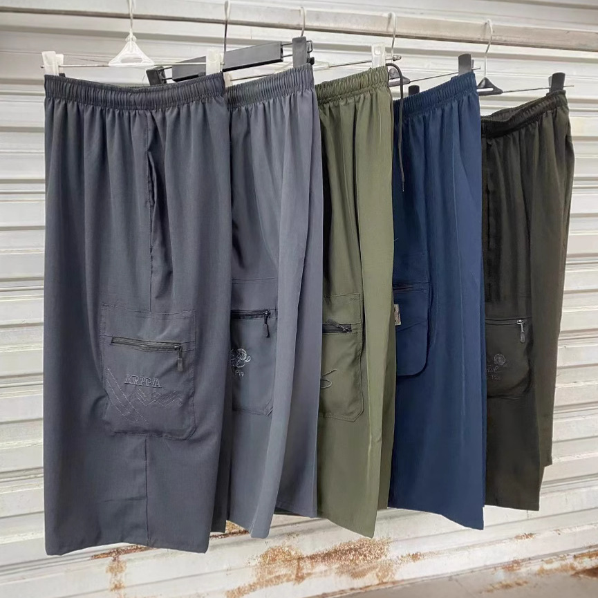 Men's Summer Thin Large-Size Casual Pants with Multiple Pockets, Mid-Length Pants for Middle-Aged and Elderly, Wholesale Workwear Straight-Leg Style