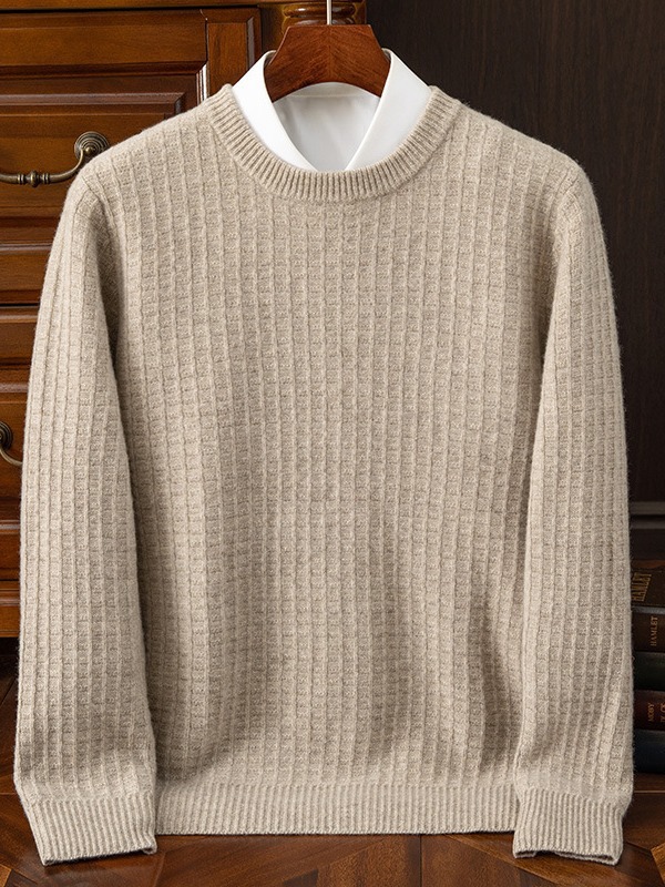 Woolen sweater, men's new versatile round neck knitted sweater, autumn and winter thickened business casual men's bottom sweater