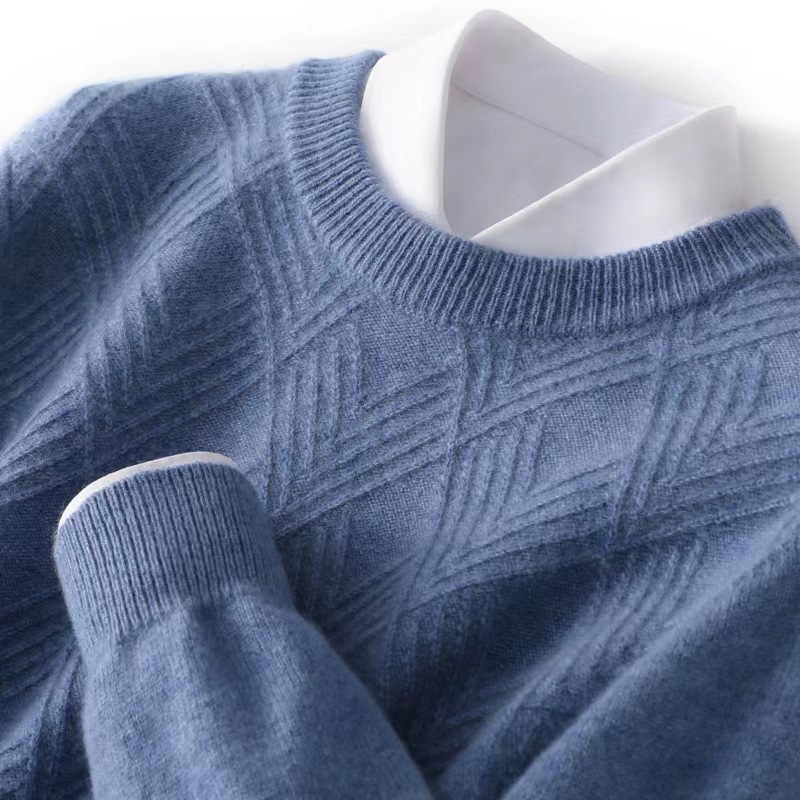 Autumn and Winter New Woolen Sweater Men's Fat Plus Loose Round Neck Pullover Sweater Business Knitted Bottom Cashmere Sweater