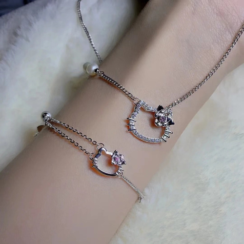 同款HelloKitty山茶花手链女凯蒂猫珍珠饰品手饰年新款小众