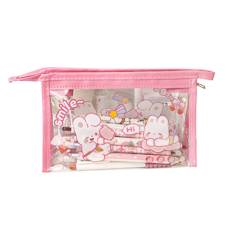 Estuche transparente para lápices con gran atractivo estético para estudiantes de primaria, niñas y niños; lindo estuche para lápices para jardín de infantes; bolsa de almacenamiento con dibujos animados.