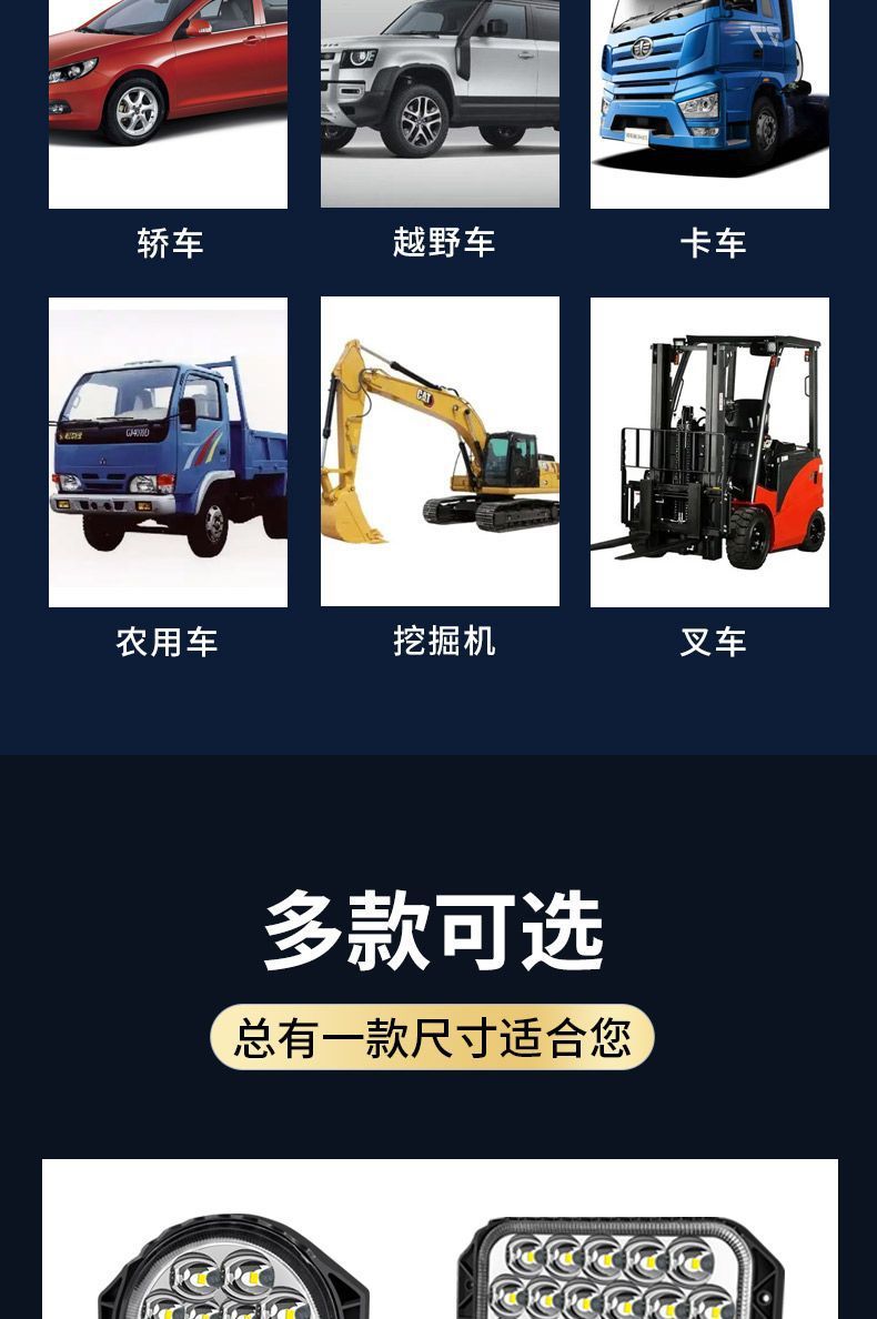 Car Lights Led Strong Light Super Bright High and Low Beam 12V-80V Electric Vehicle Tractor Headlight Strong Light Super Bright Four-Wheel Vehicle Light