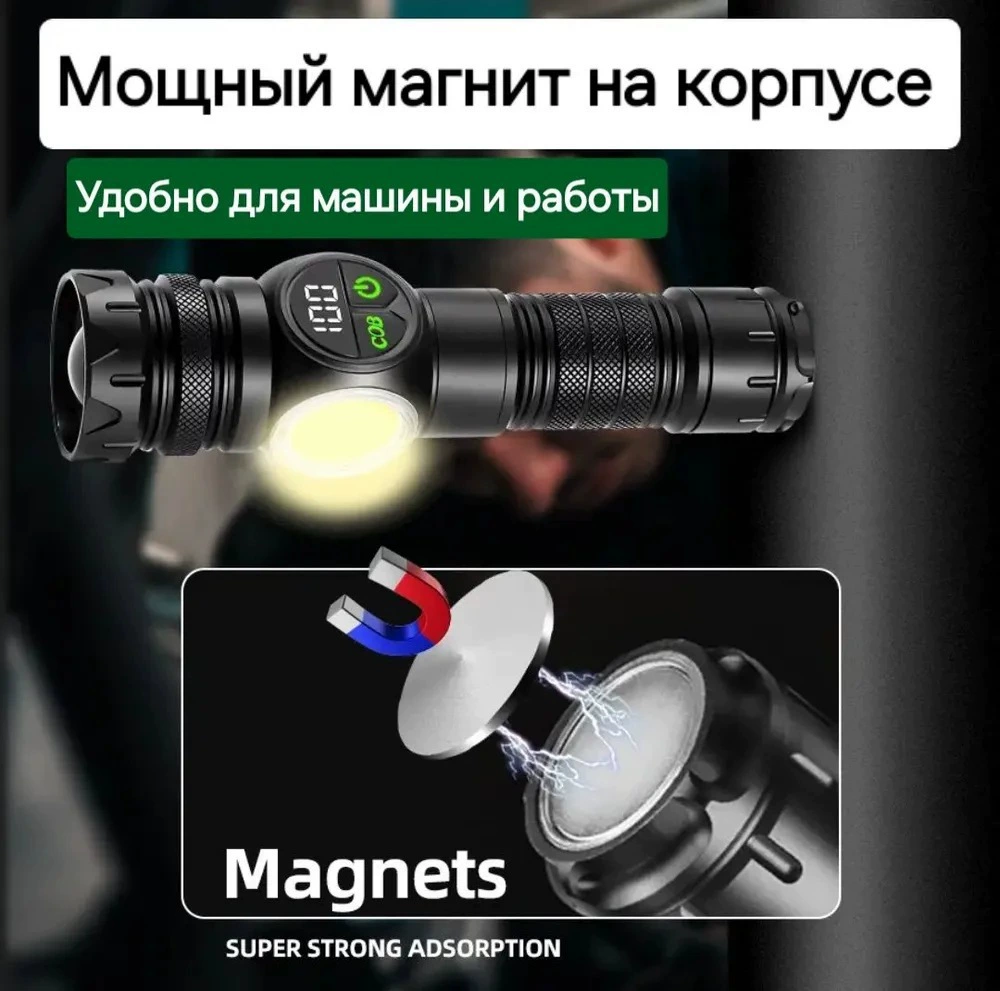 Фонарь KK2305, перезаряжаемый USB, COB боковой свет, алюминиевый сплав