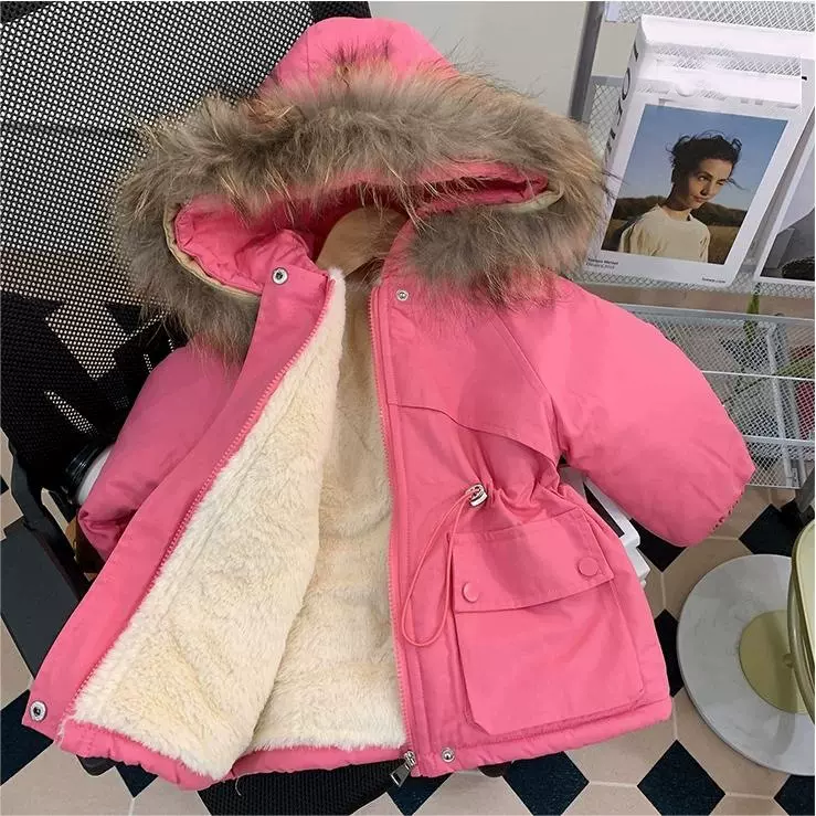 2025冬季新款女童加绒棉衣外套保暖女宝宝加厚派克服御寒棉袄棉服
