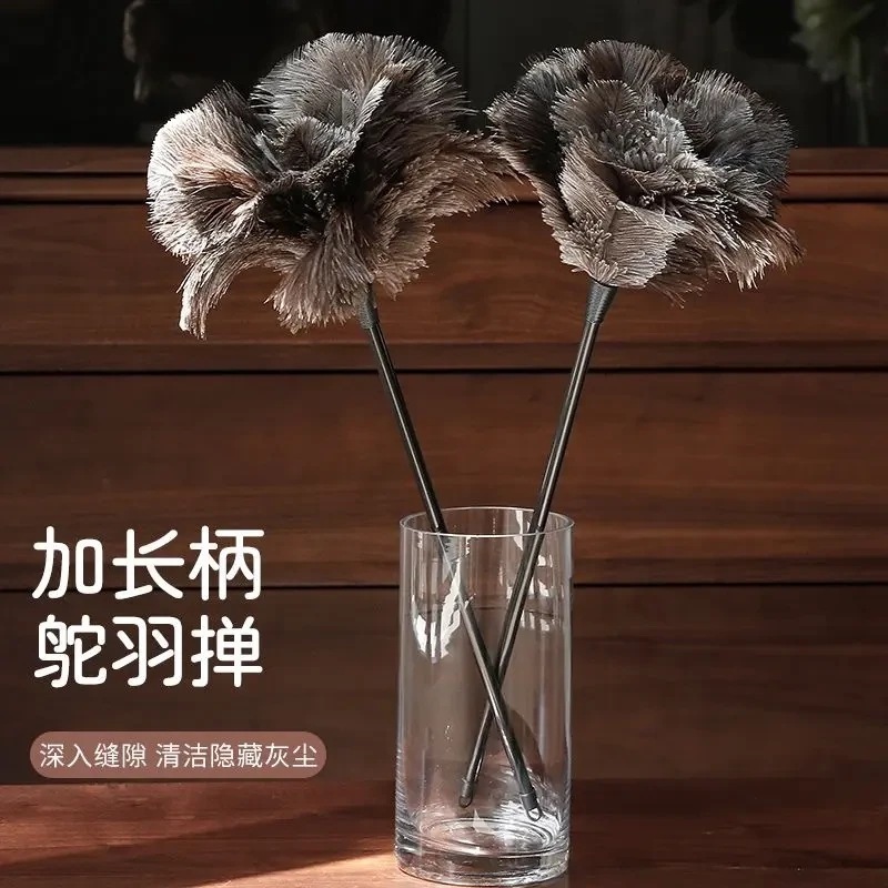 Camel Feather Duster for Household Dust Cleaning, Thickened Long-Handled Dust Duster, Ostrich Feather Cat Teasing Stick, Cleaning Duster, Chicken Feather Duster