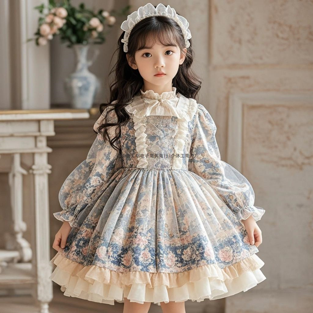 女童连衣裙春秋冬新儿童洋气碎花蓬蓬裙宝宝洛丽塔公主裙生日礼服