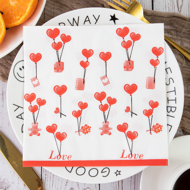 85g Weight Napkins Kitchen and drinking utensils Napkins Personal Care Type Virgin wood pulp Material Valentine'S Day Festival Love, Heart Shape Pattern Romantic Style Valentine'S Day Romantic Love Heart Shape Virgin Wood Pulp Party Supplies Tableware 5