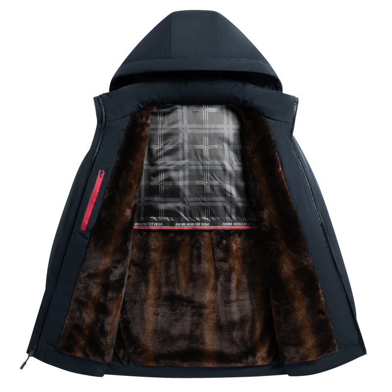 Otoño e Invierno de mediana edad y ancianos chaqueta casual forrada de lana chaqueta superior del papá de los hombres collar del soporte versátil suelta más la ropa de los hombres del tamaño