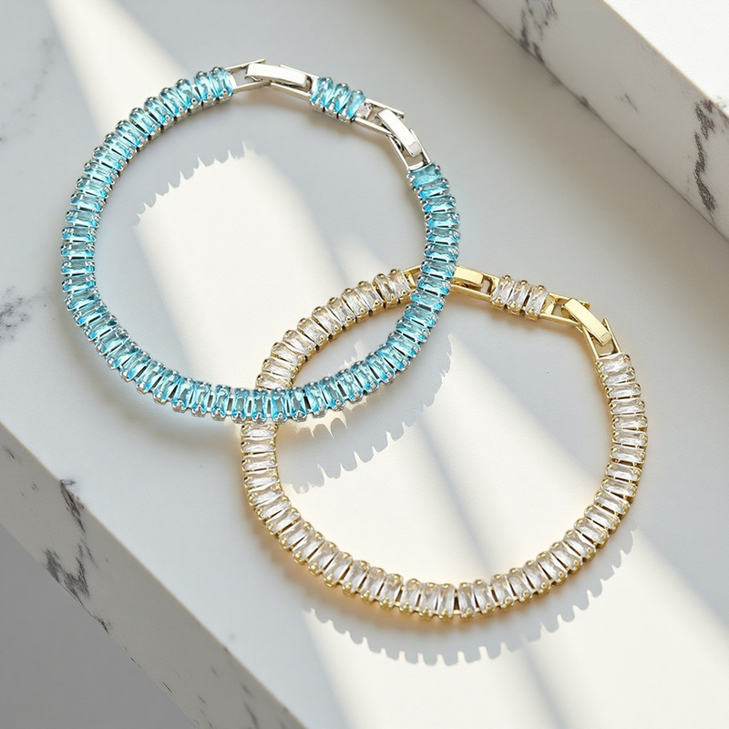 Kindergarten Cross-Border Hot-Selling Simple and Stylish Multi-Color Zircon Bracelet with Adjustable Length Extension Clasp for Men and Women Tennis Chain