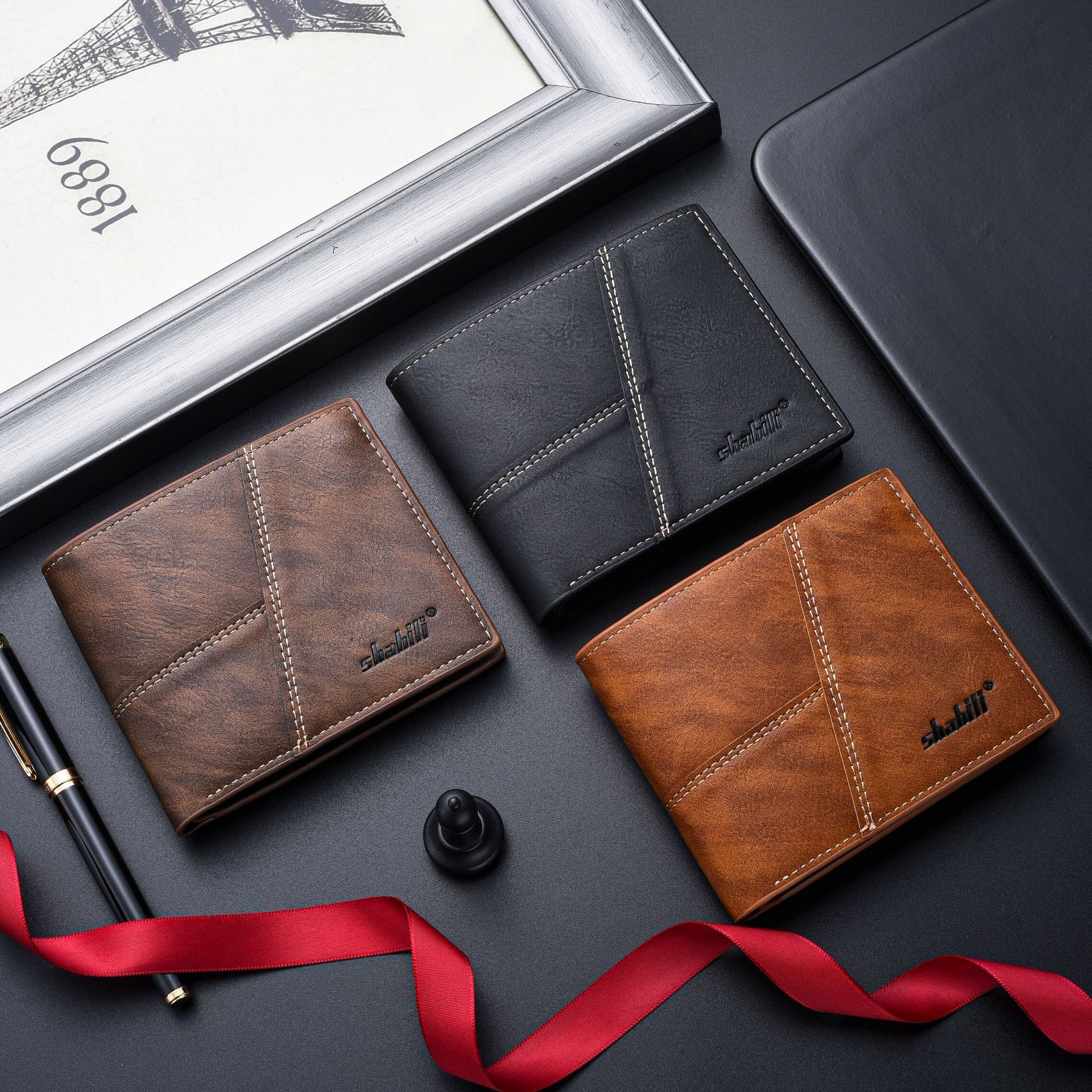 Nuevos hombres de la cartera corta de comercio exterior Venta caliente retro Horizontal de los hombres cartera de los hombres de la cartera de fábrica al por mayor