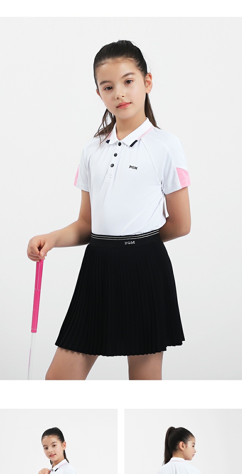 Áo thun golf ngắn tay bé gái PGM phối sọc thể thao mùa hè — YF592-màu hồng, YF592-màu trắng, YF592-màu xanh nước biển chi tiết 3