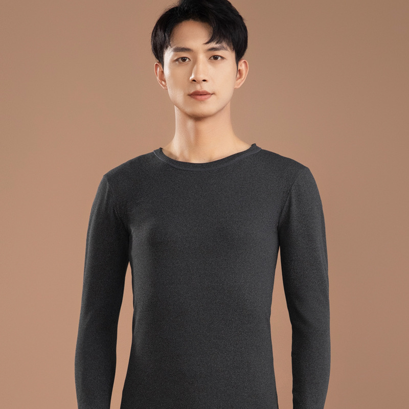 Ropa interior térmica sin costuras traje de los hombres apretado desgaste interior que basa delgada larga Johns cuello redondo terciopelo ropa interior térmica otoño