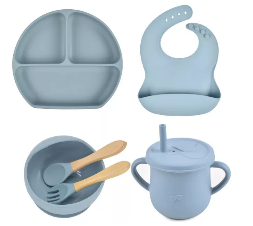 Jiexi fábrica al por mayor de grado alimenticio silicona babero Placa de succión Bowl set bebé suplemento alimenticio vajilla