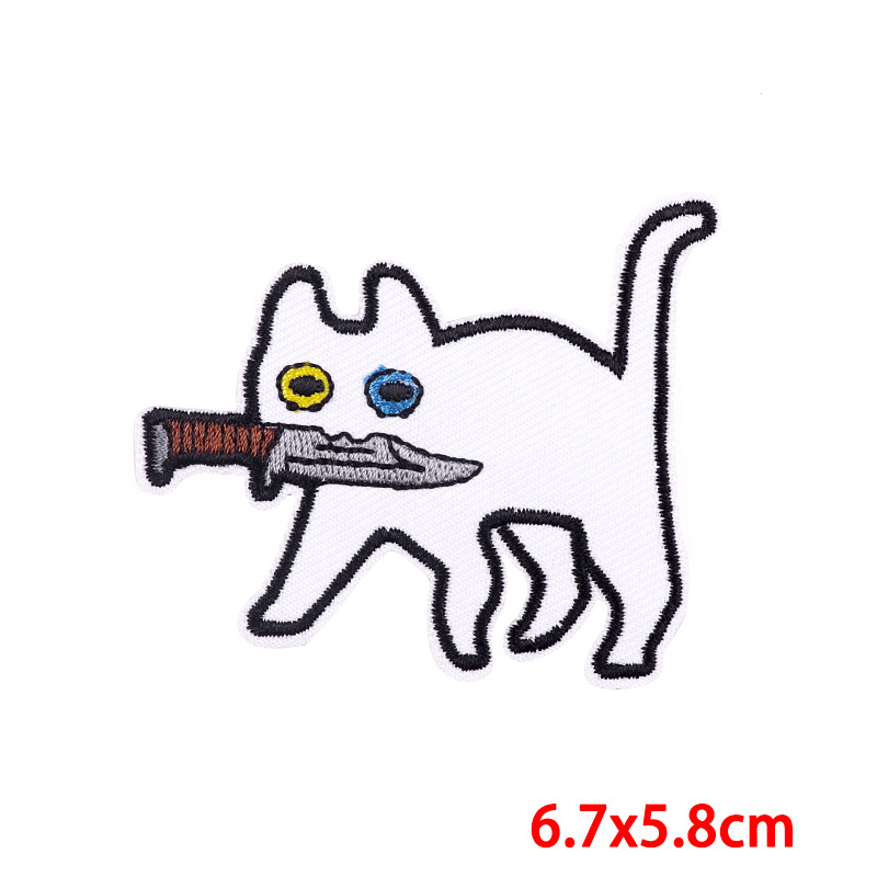 Embroidered Craft 1 Piece Hip-Hop Retro Cat Embroidery Thread Clothing Sticker Patches