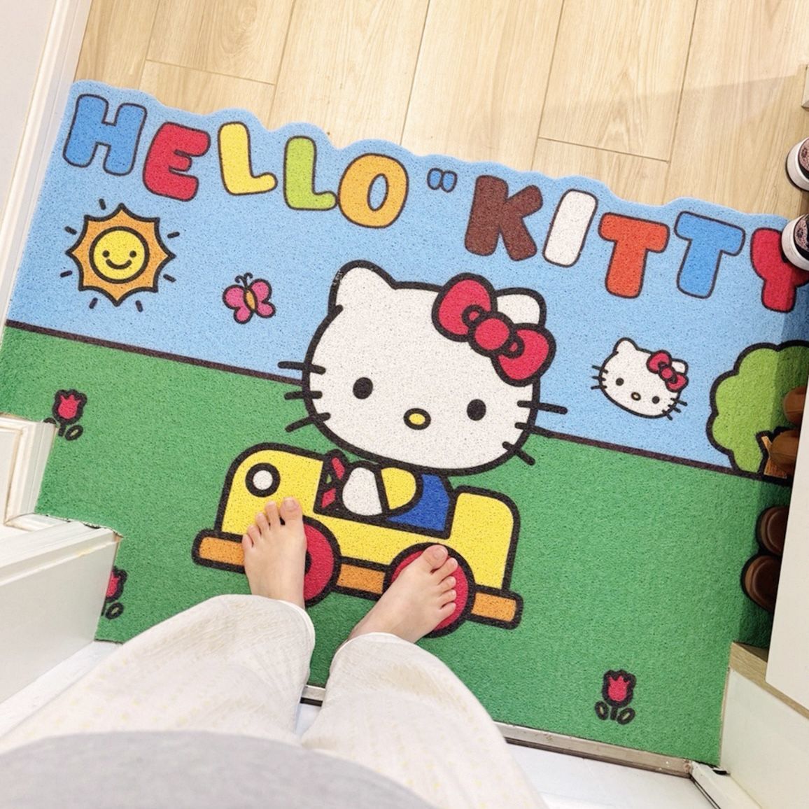 Cartoon Hello Kitty Floor Mat, Entrance Door Mat, Wear-Resistant, Dust-Removing, Non-Slip Foot Mat, Household Cuttable Wire Loop Floor Mat
