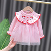 Spring dress for early age girl's to go out, 2021 collection, trend of season, 1-3 years, with embroidery, long sleeve