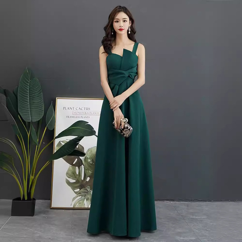 Banquet Evening Dress for Women 2026 Long Green Elegant Gown Host Sexy One-Shoulder Party Evening Dress