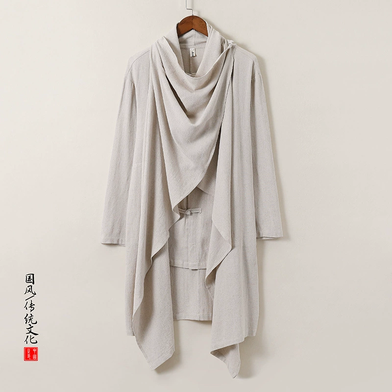 Мужской льняной ханьфу в китайском стиле Hanfu Ju Мужской плащ костюм Тан в древнем стиле медитации поддельная рубашка из двух частей 818