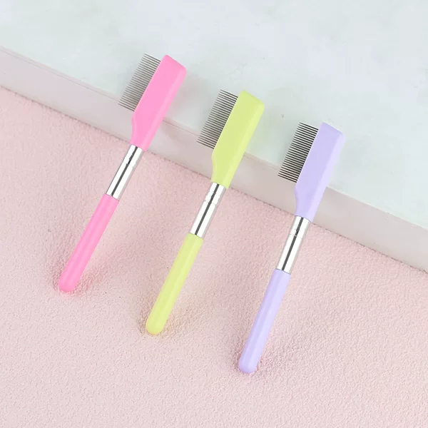 Eyelash Extension Straight Handle Steel Needle Eyelash Comb for Removing Fly Lashes, Distinct and Clear Stainless Steel Needle Eyelash Brush and Eyebrow Comb