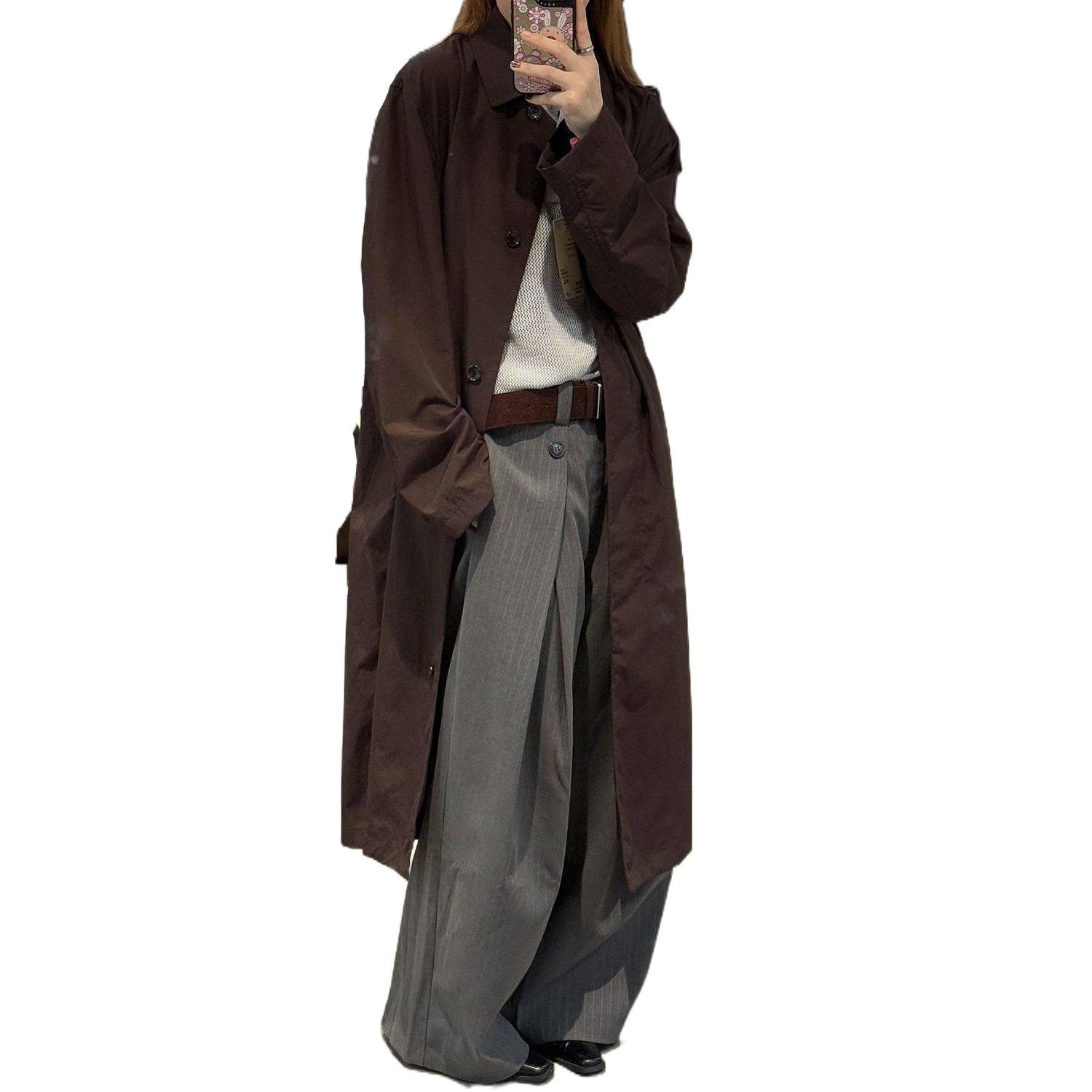 Extremely Stylish Brown Mid-length Trench For Women, 2026 New Casual Korean-style Loose Coat_voghion.com
