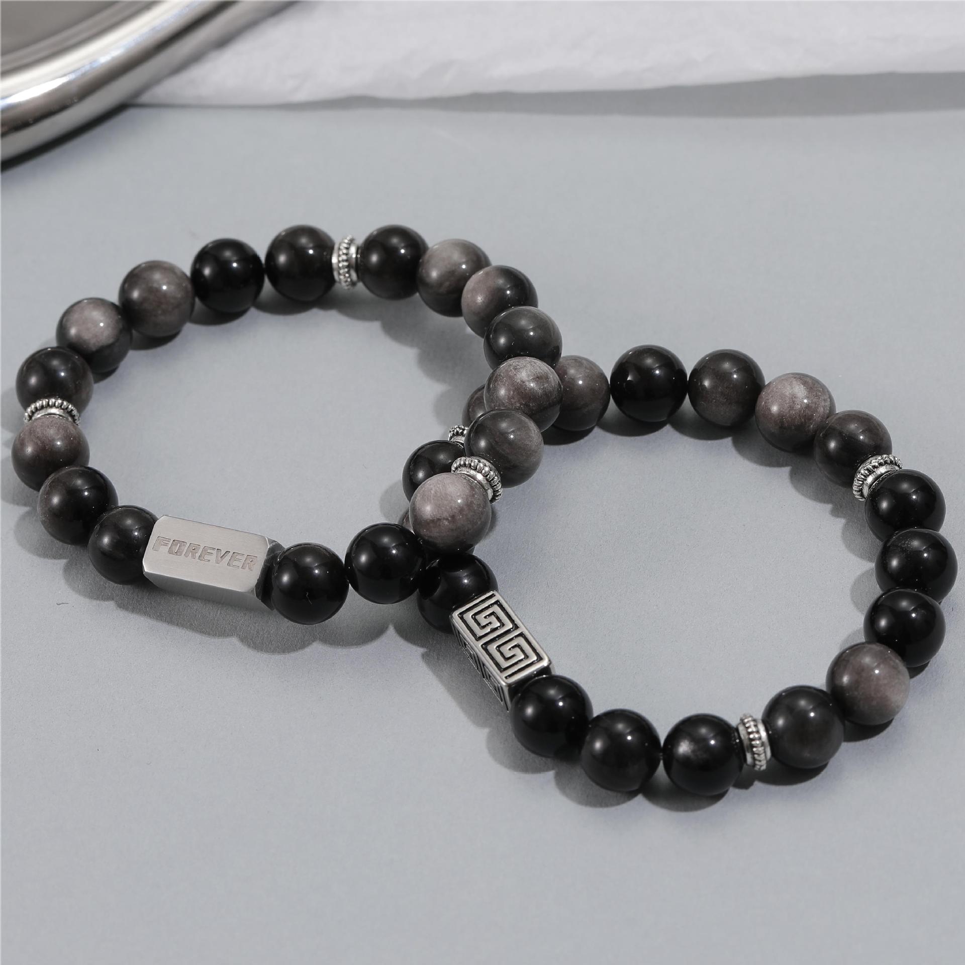 Geometric, Color Block Pattern Simple Style Geometric Color Block Obsidian Bracelets In Bulk