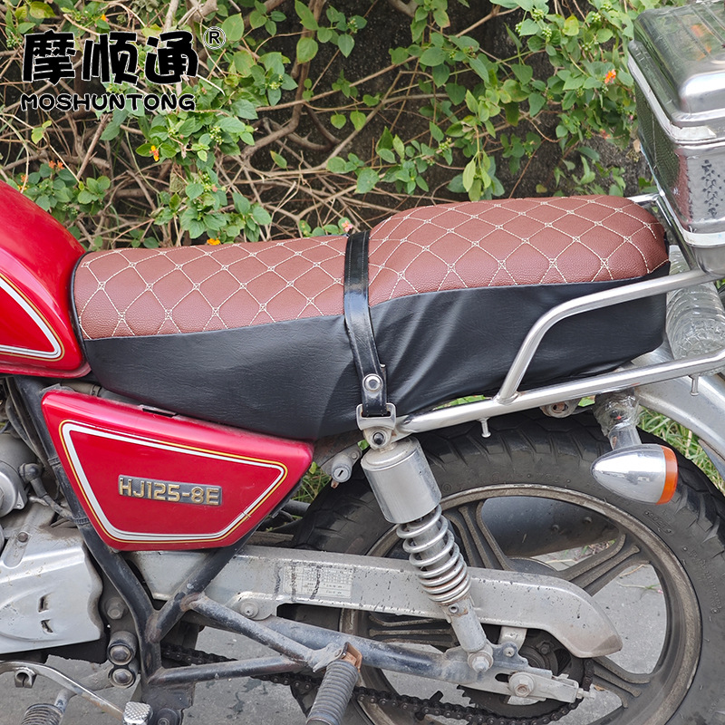 Suitable for Gn125 Haojue Suzuki Prince Motorcycle Seat Cover Hj125 Thickened Leather Embroidered Sponge Seat Cover