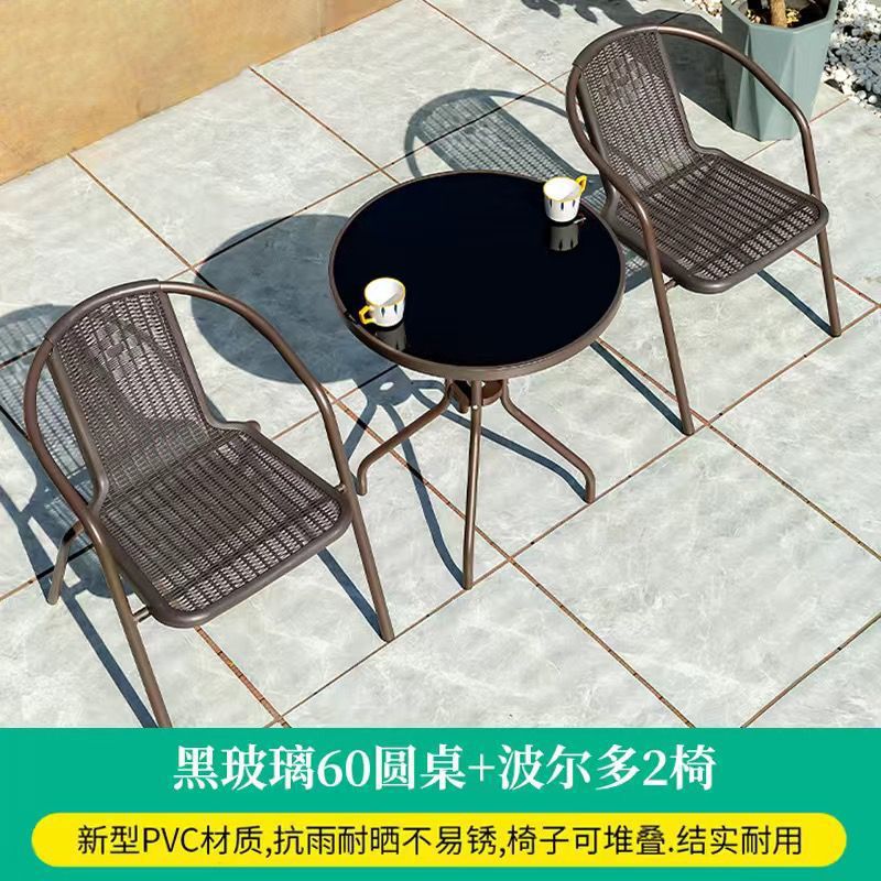 60cm black glass round table +2 chair [default without holes]]