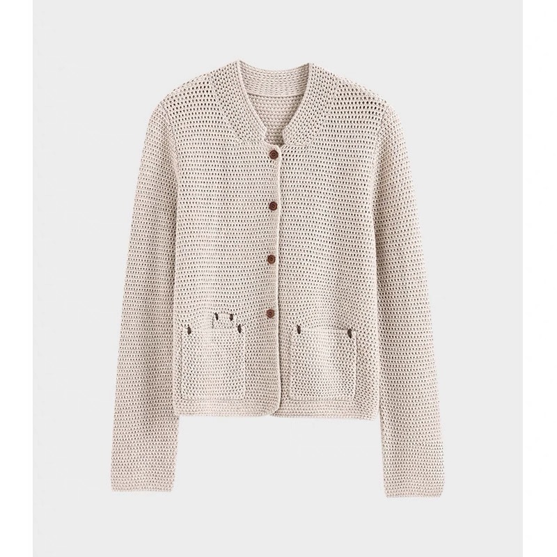 现货厂家批发 2025新款立领镂空针织开衫女绵羊毛山羊绒混彷上衣